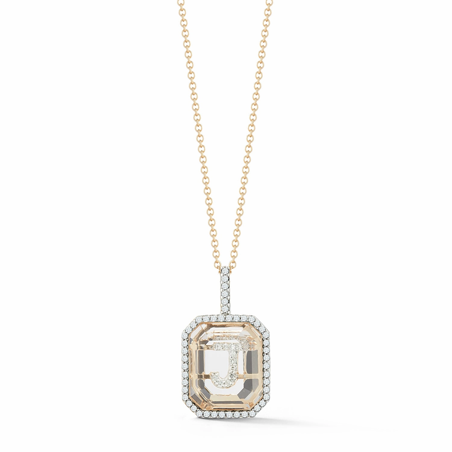14kt Diamond Frame Secret Initial Necklace // A - Z