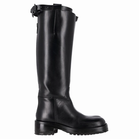 Ann Demeulemeester Knee High Riding Boots in Black Leather