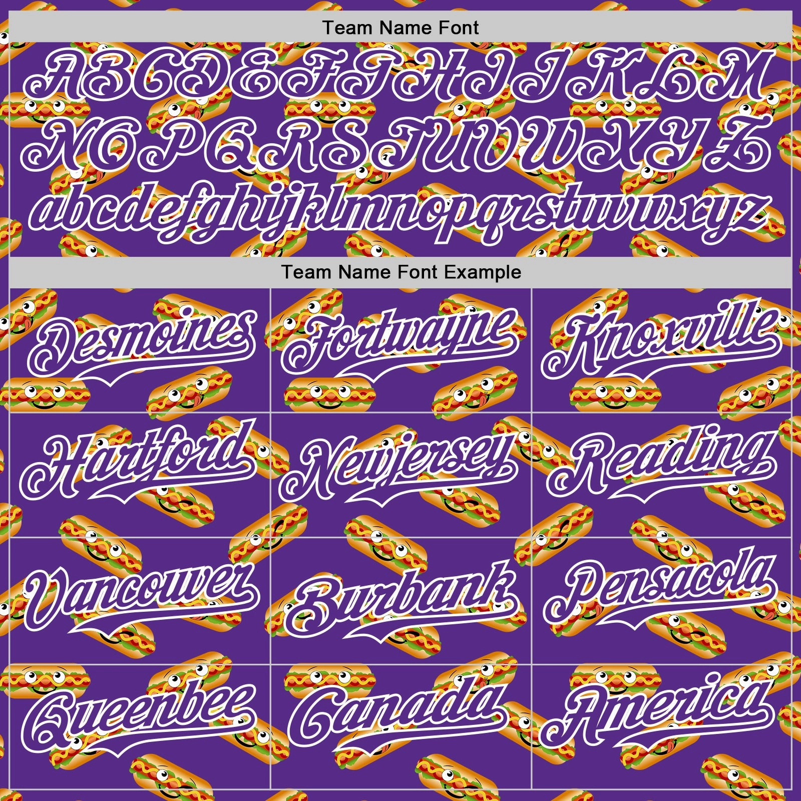 Custom Purple White 3D Pattern Design Foodie Fast Food Hot Dog Authentic Baseball Jersey