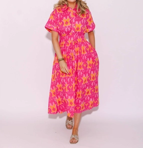 Ikatching Shirt Dress In Pink/orange