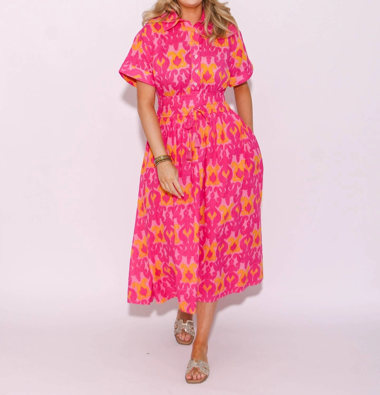 Ikatching Shirt Dress In Pink/orange