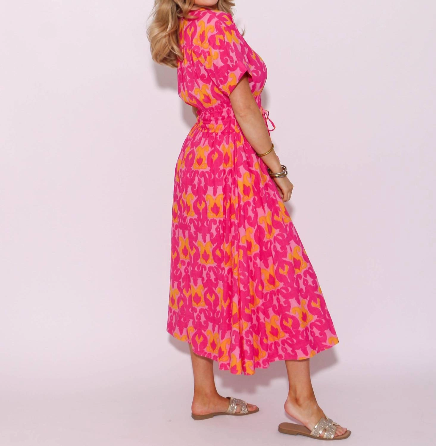 Ikatching Shirt Dress In Pink/orange