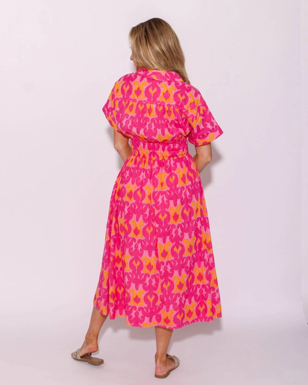 Ikatching Shirt Dress In Pink/orange