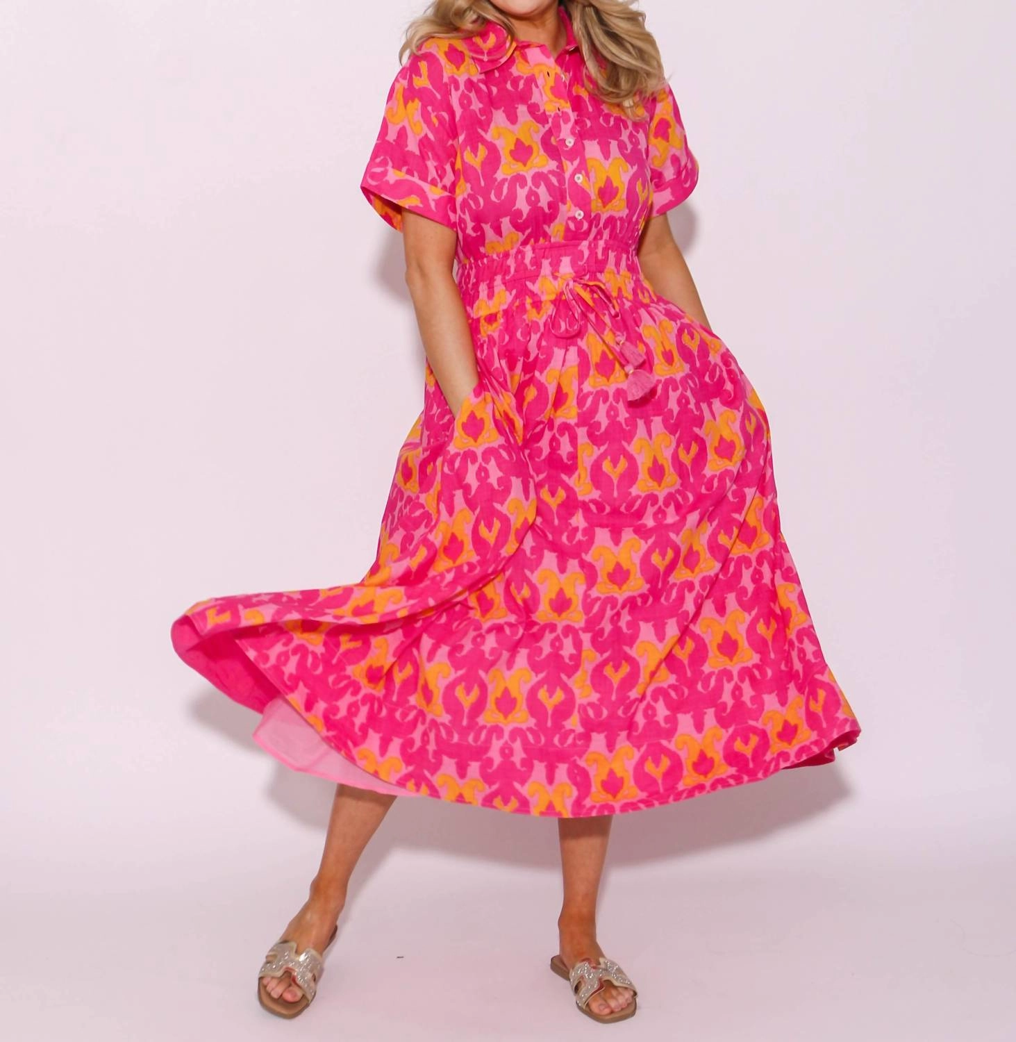 Ikatching Shirt Dress In Pink/orange