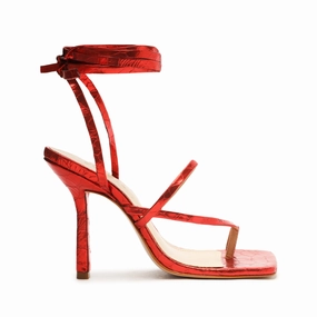 Lily Metallic Crocodile-Embossed Leather Sandal