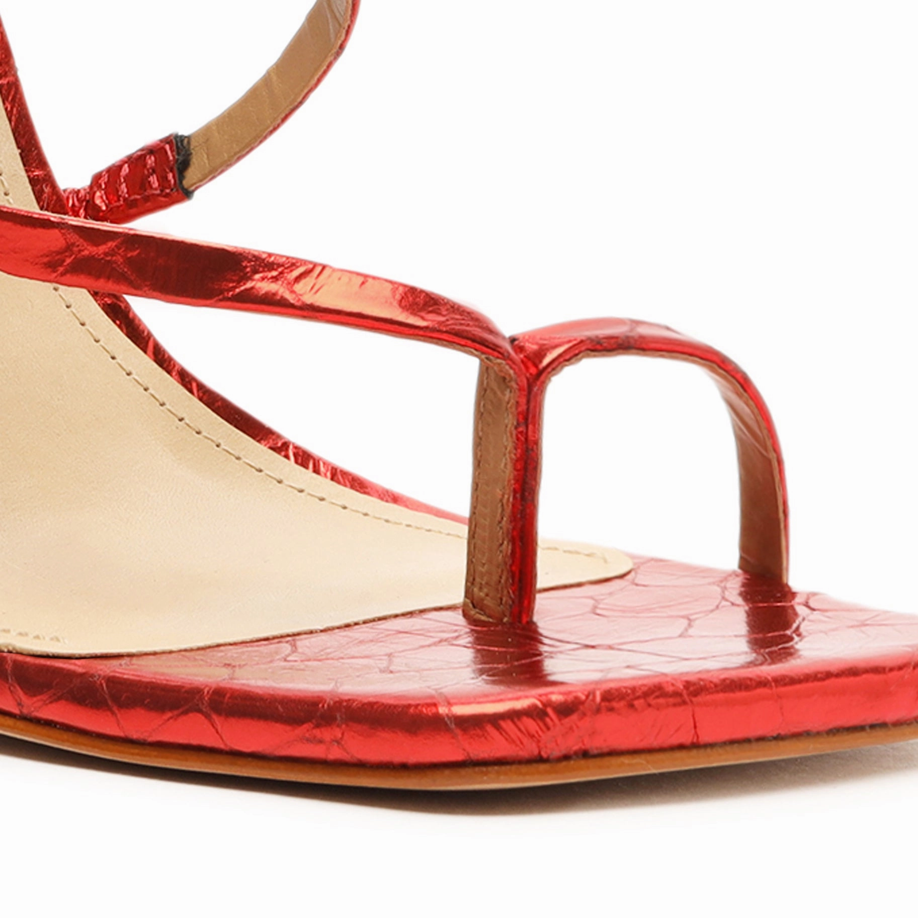 Lily Metallic Crocodile-Embossed Leather Sandal