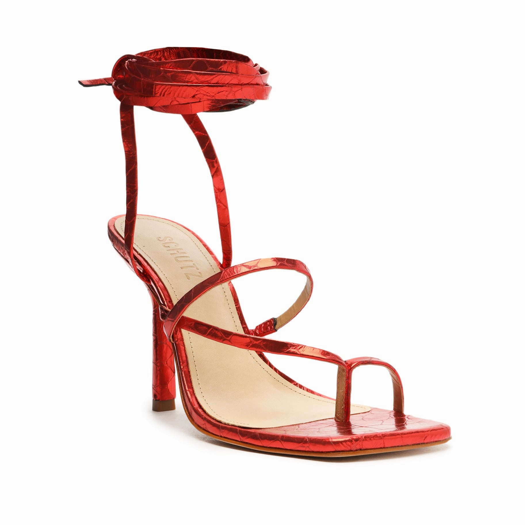 Lily Metallic Crocodile-Embossed Leather Sandal