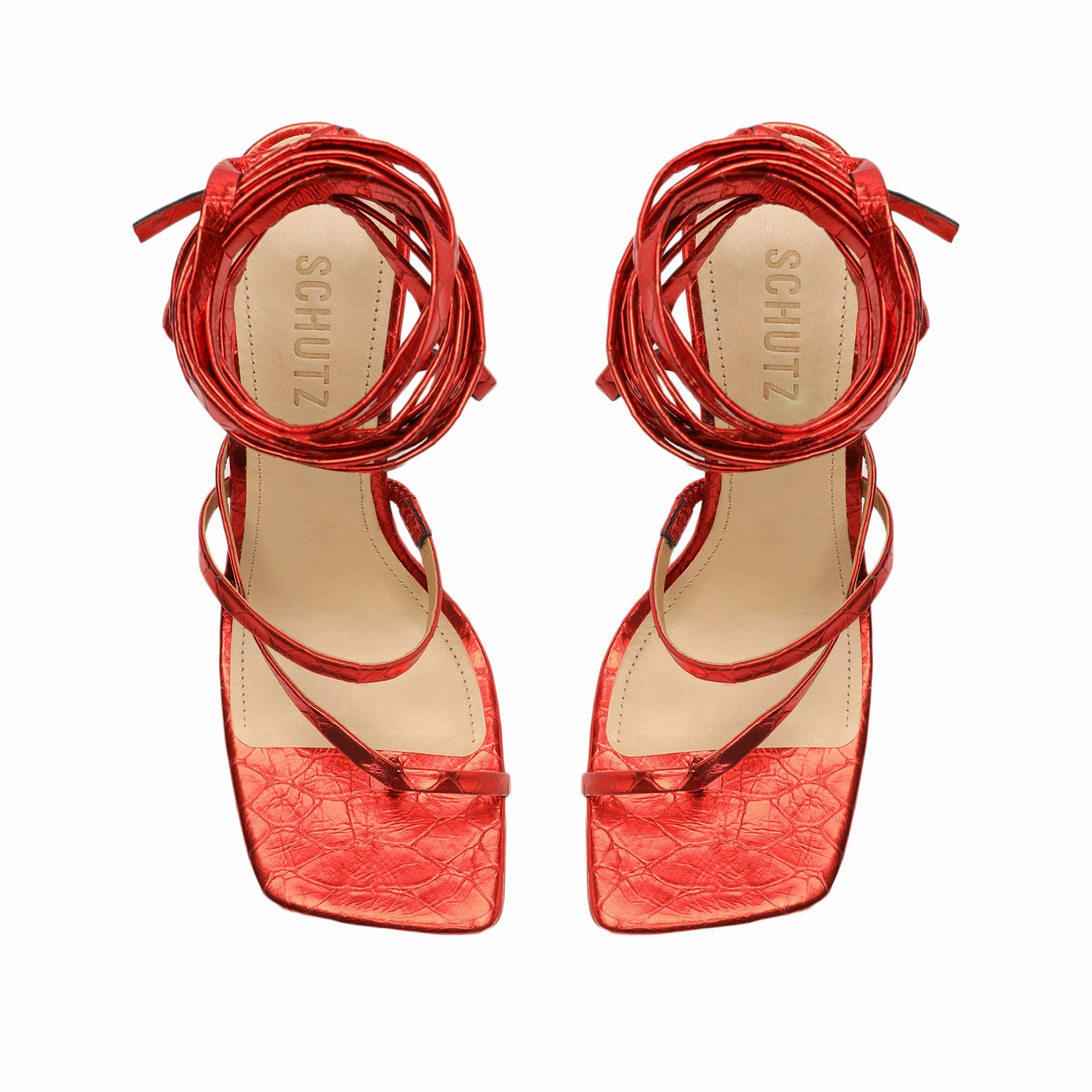 Lily Metallic Crocodile-Embossed Leather Sandal