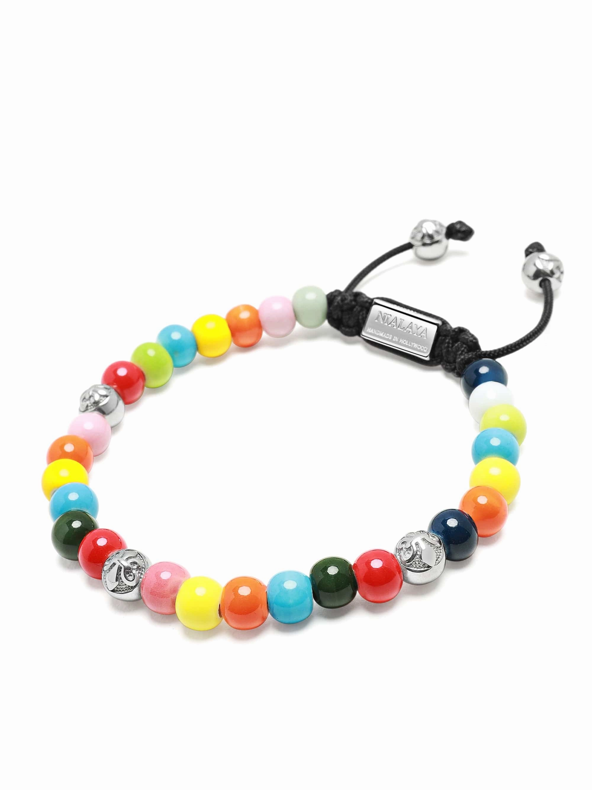 Men's Beaded Bracelet with Multicolored Glass and Silver