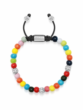 Men's Beaded Bracelet with Multicolored Glass and Silver