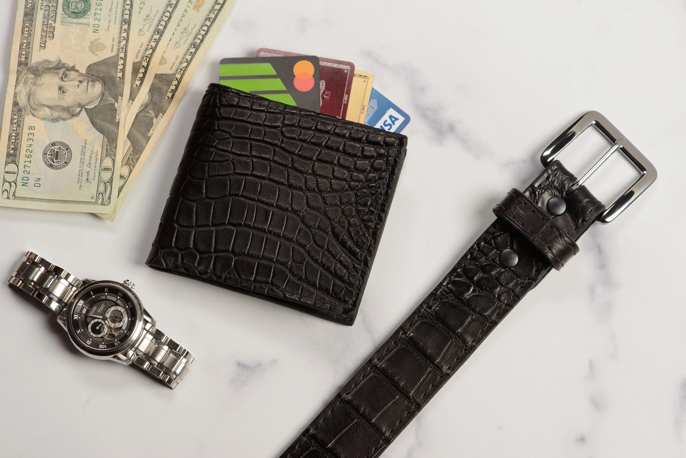 Men's Black American Alligator Leather Belt