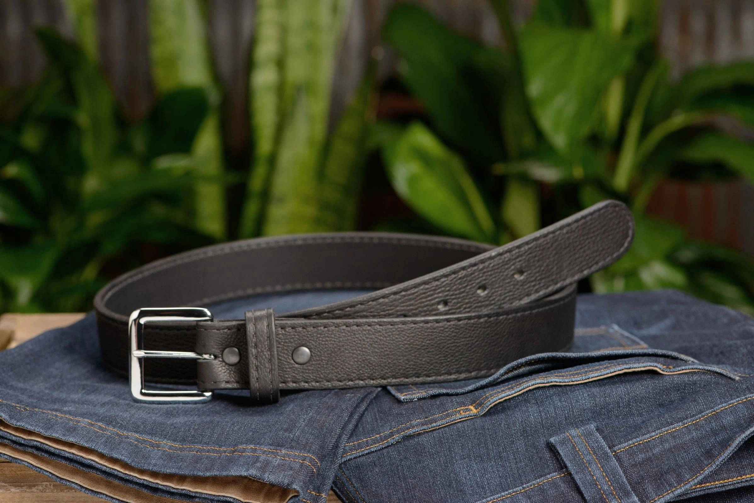 Men's Black American Bison Leather Belt