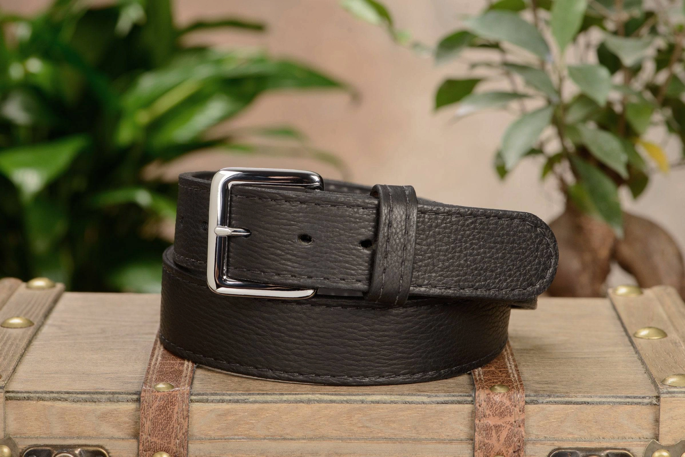 Men's Black American Bison Leather Belt