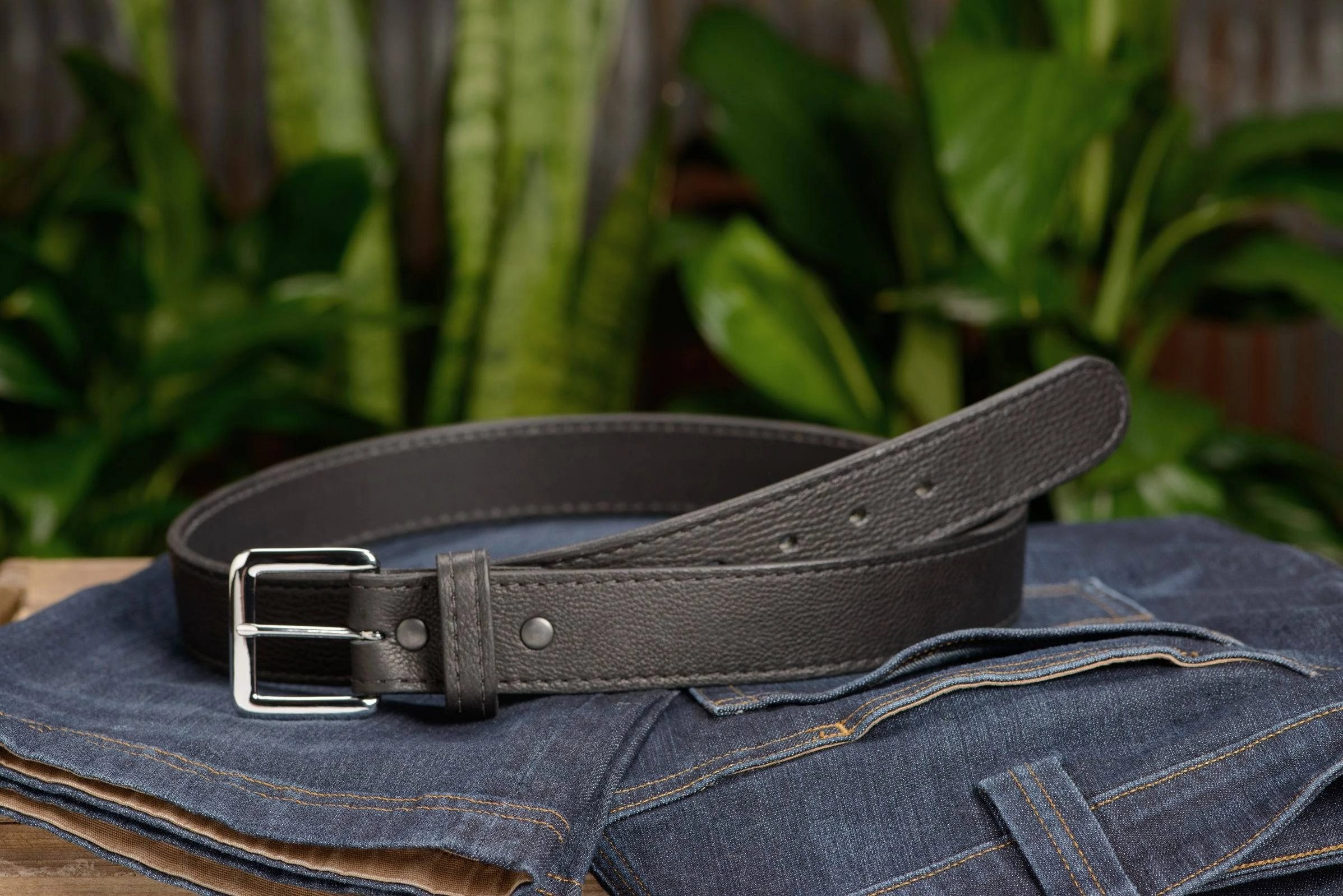 Men's Black American Bison Leather Belt