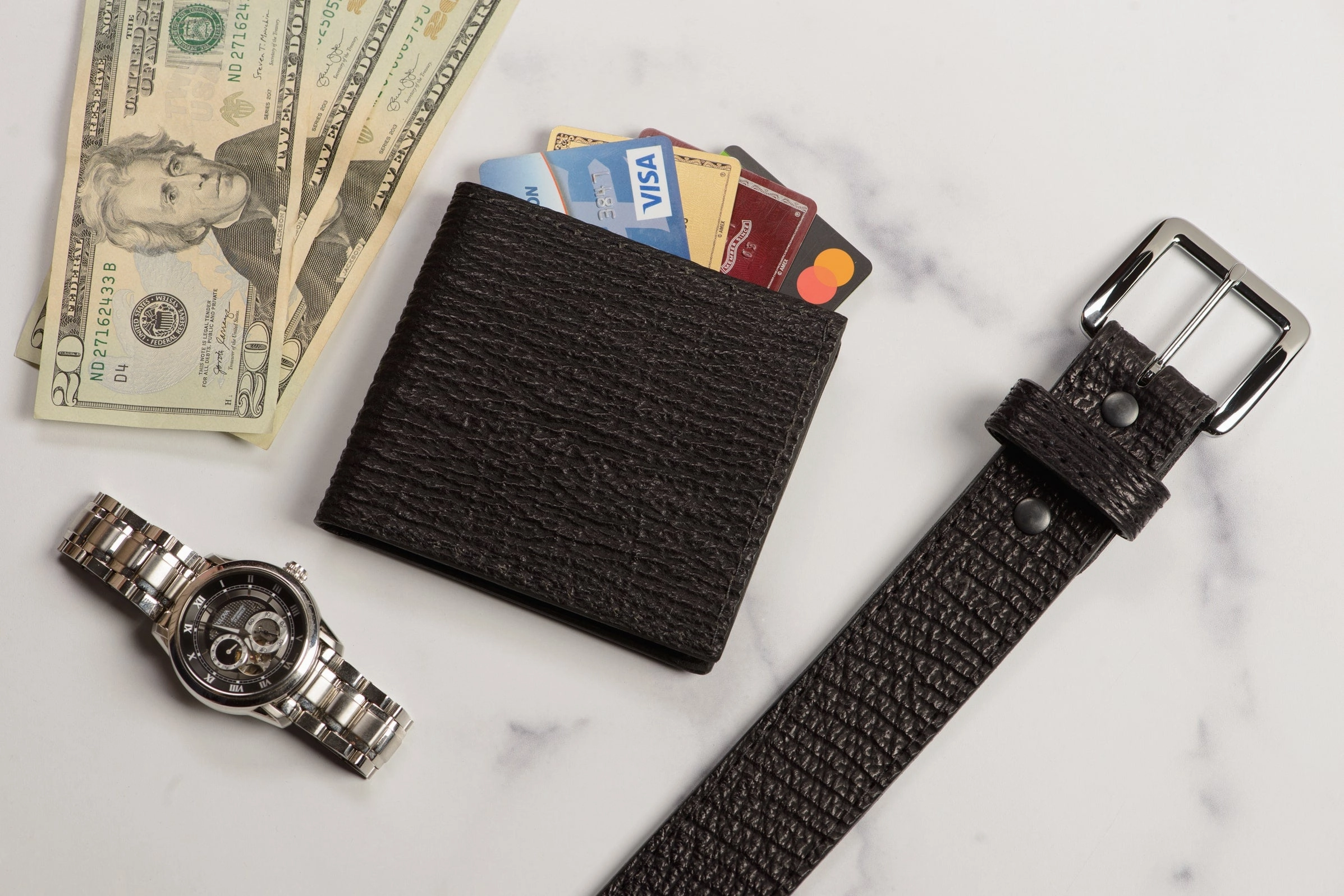 Men's Black Shark Leather Belt