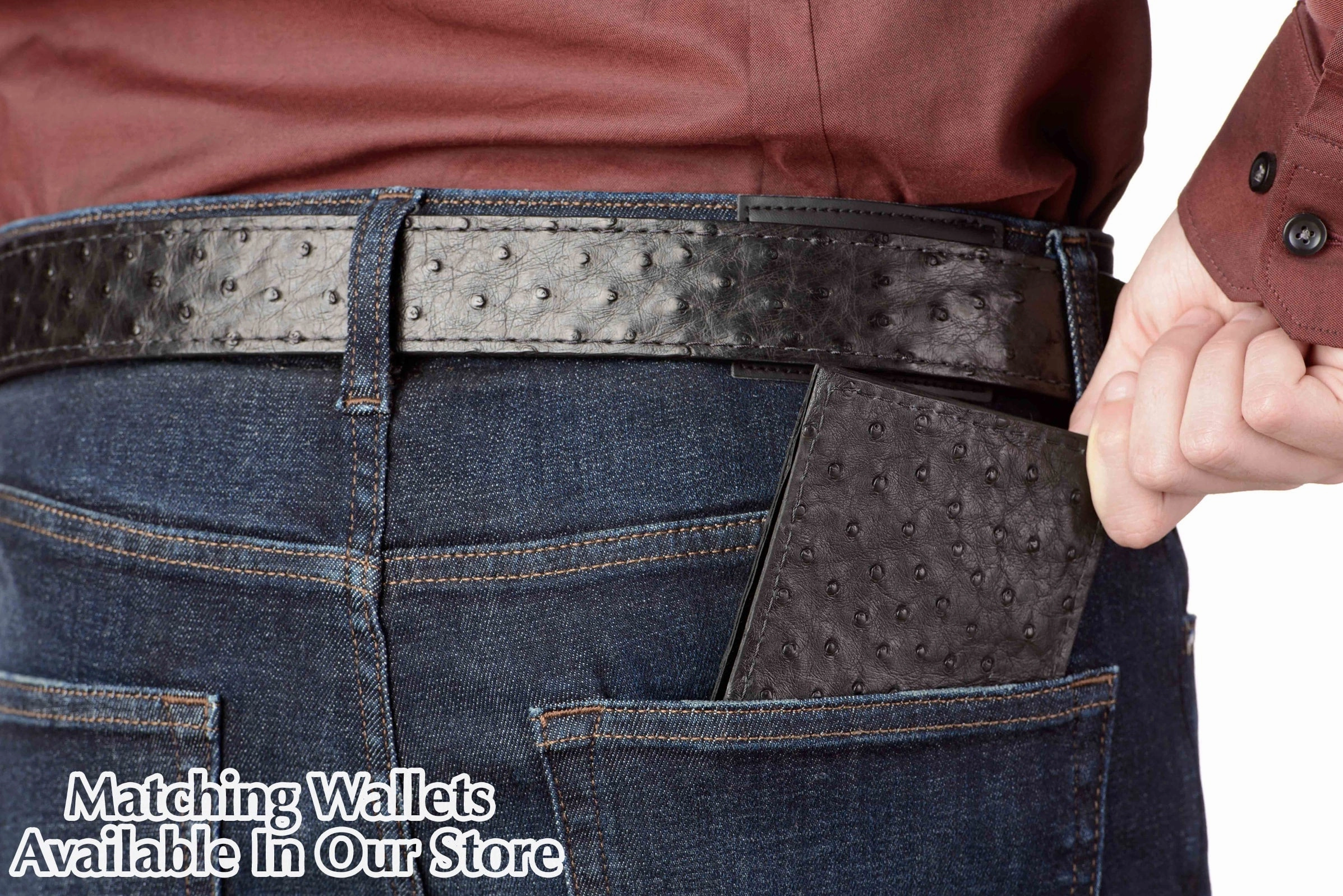 Men's Black South African Ostrich Skin Leather Belt