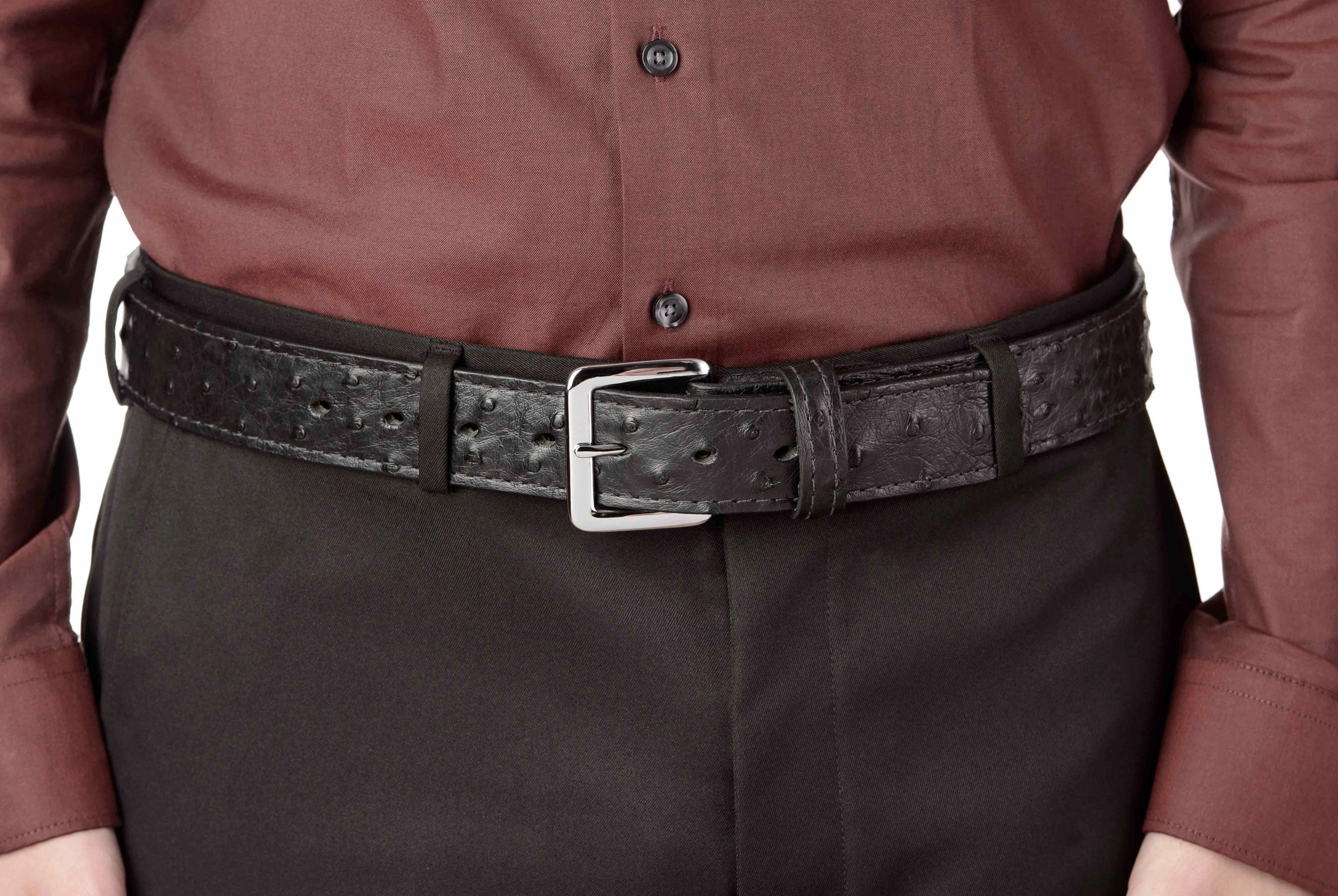 Men's Black South African Ostrich Skin Leather Belt