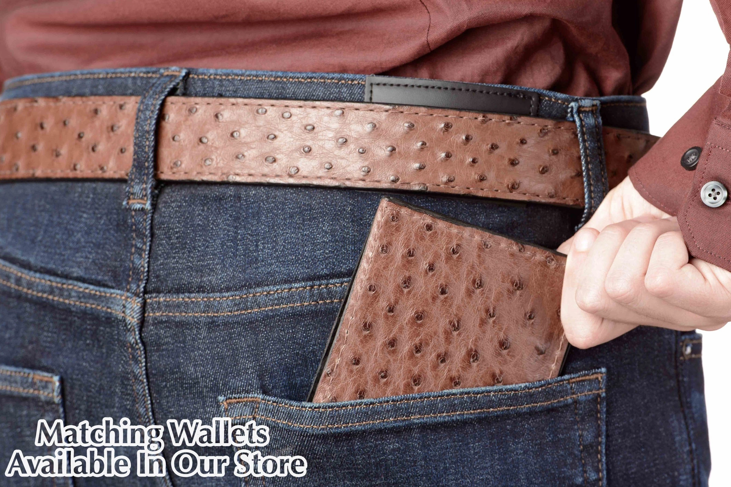 Men's Brown South African Ostrich Skin Leather Belt