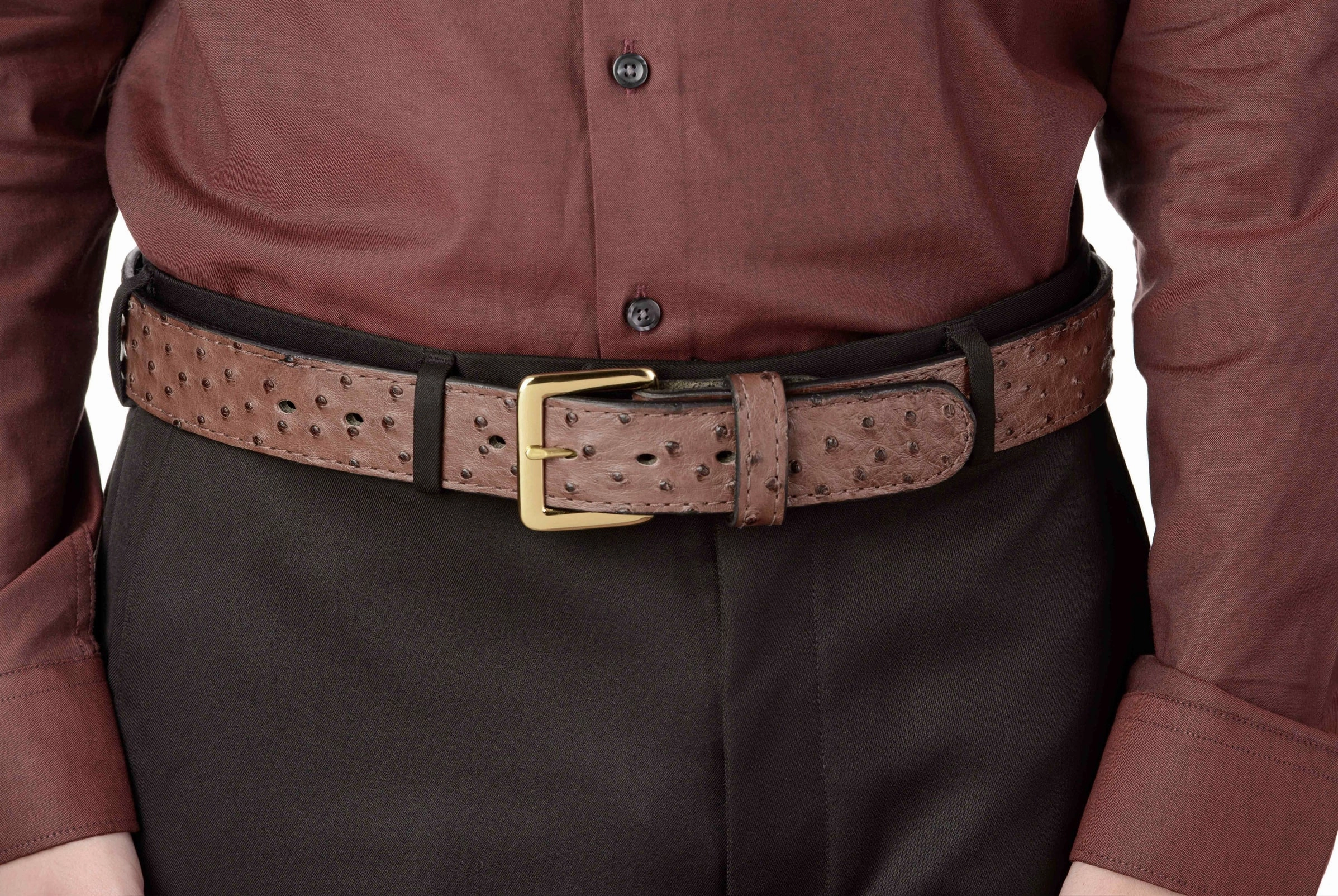 Men's Brown South African Ostrich Skin Leather Belt