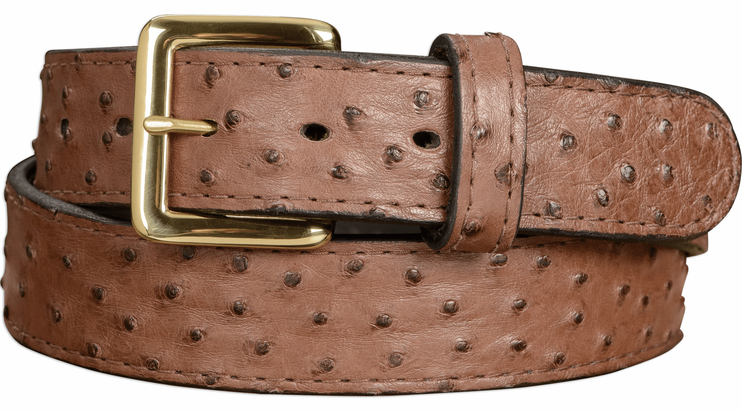 Men's Brown South African Ostrich Skin Leather Belt