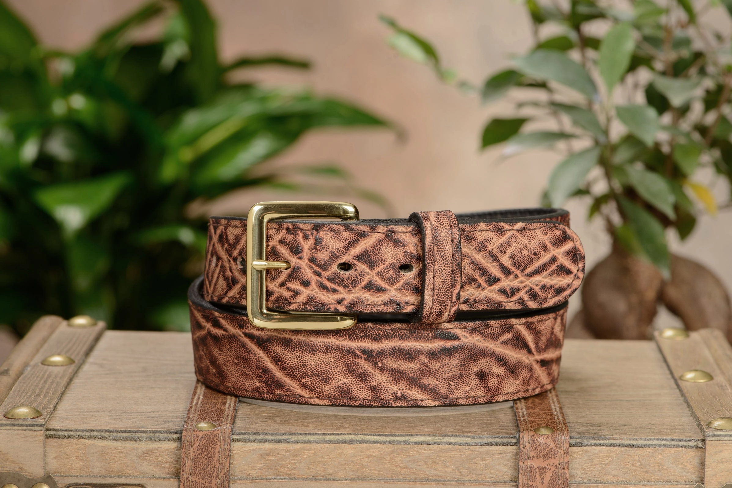Men's Rustic Brown Elephant Leather Belt