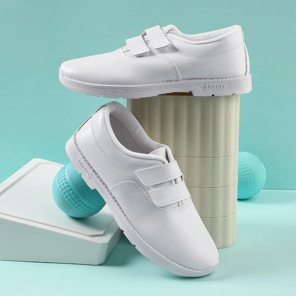 Prefect White Velcro Uniform School Shoes For Kids S/BOY-V By Liberty