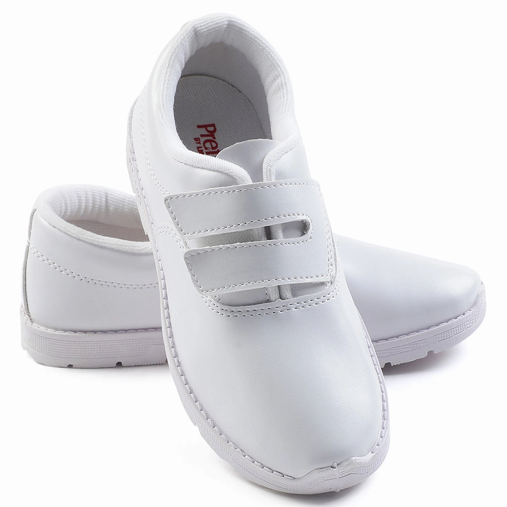 Prefect White Velcro Uniform School Shoes For Kids S/BOY-V By Liberty