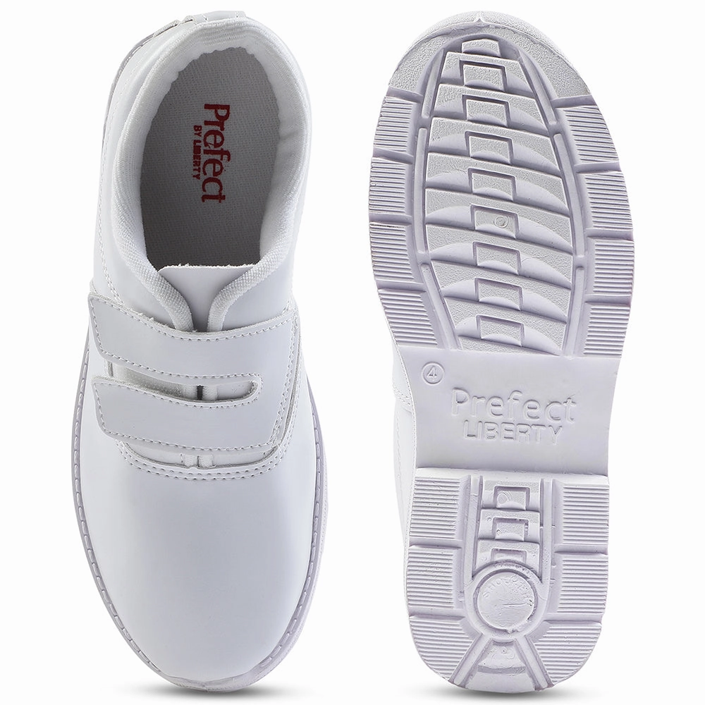 Prefect White Velcro Uniform School Shoes For Kids S/BOY-V By Liberty