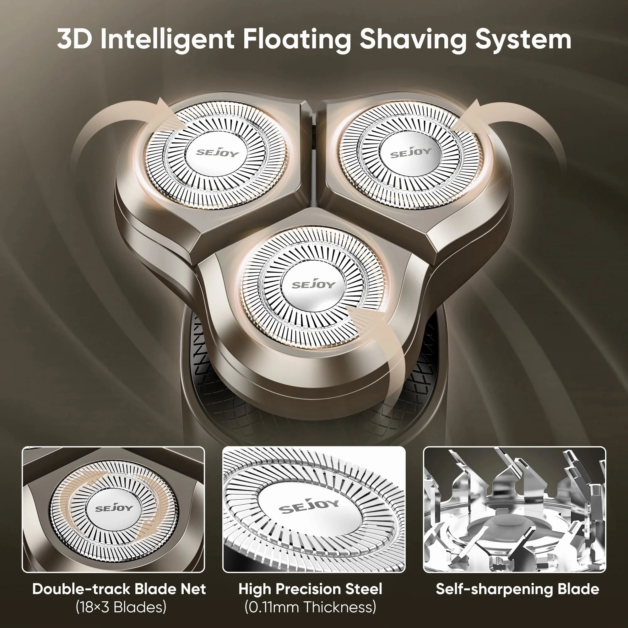 Sejoy Men's 5 in 1 Rotary Electric Shaver, Brown - Waterproof