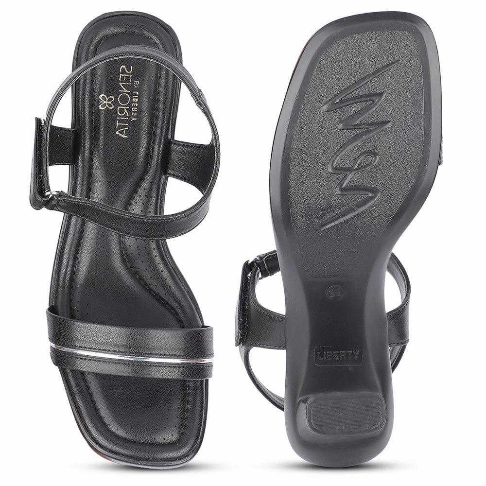 Senorita Casual Black Block Heel Sandal For Women D839-01 By Liberty