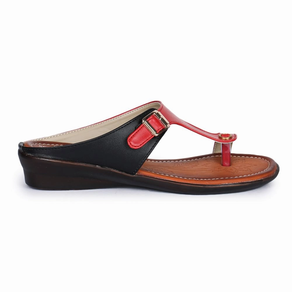 Senorita Red Ethnic Toe Ring Slippers For Women D1-06 By Liberty