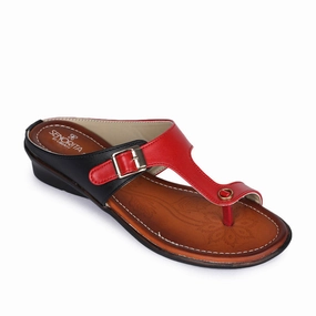 Senorita Red Ethnic Toe Ring Slippers For Women D1-06 By Liberty