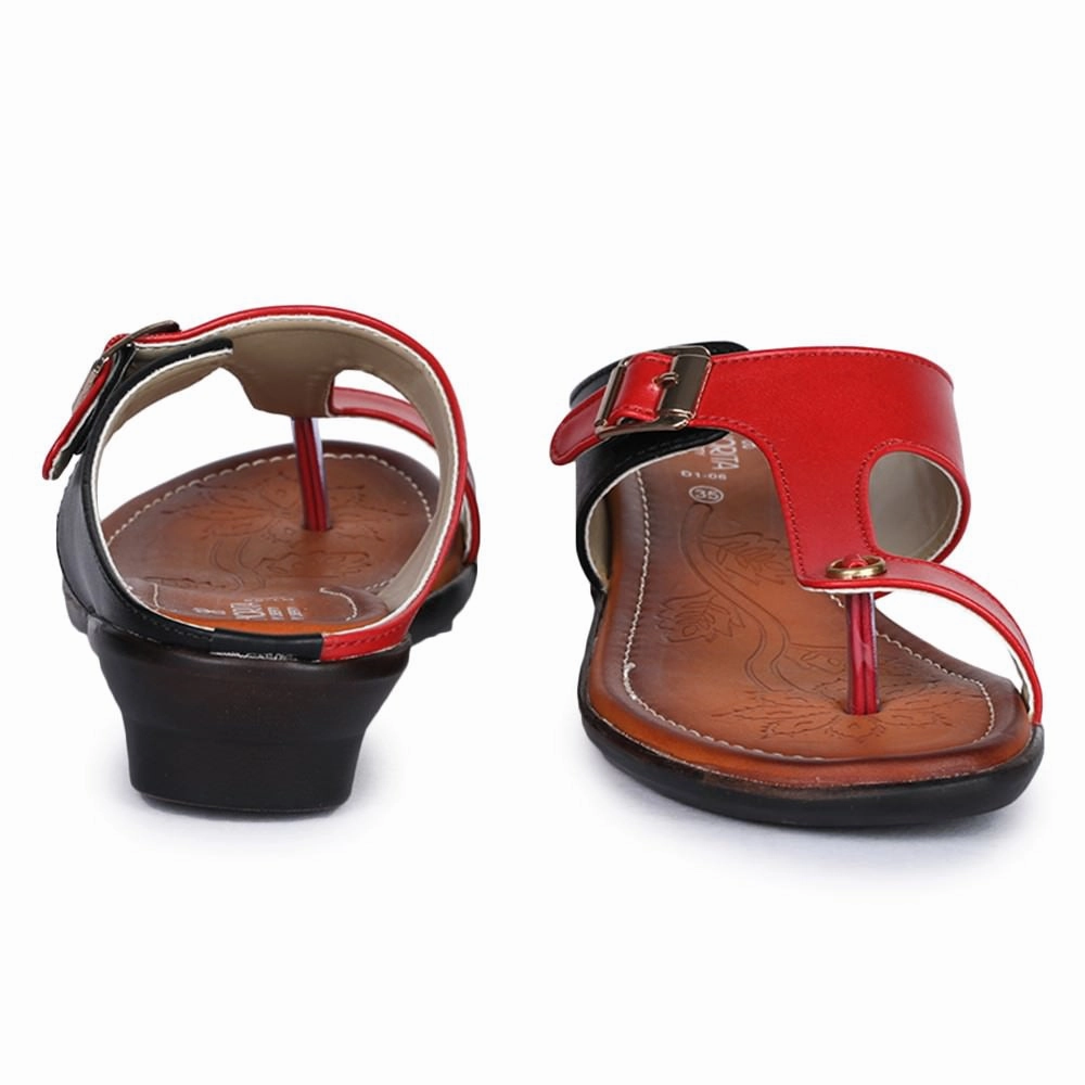 Senorita Red Ethnic Toe Ring Slippers For Women D1-06 By Liberty