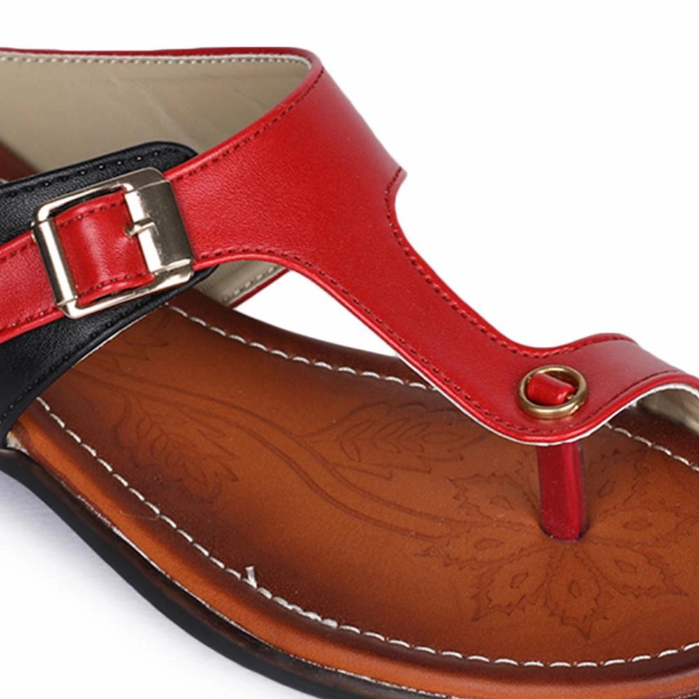 Senorita Red Ethnic Toe Ring Slippers For Women D1-06 By Liberty