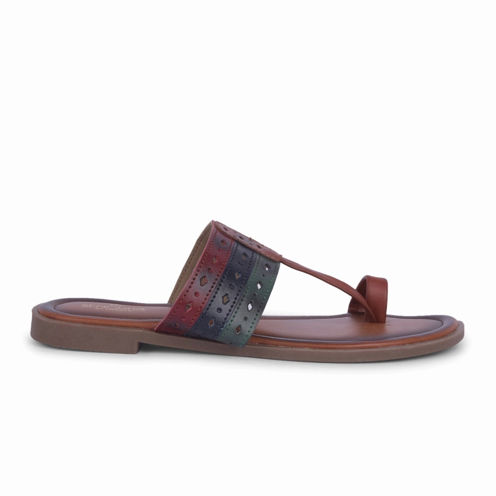 Senorita Tan Ethnic Toe Ring Slippers For Women LAX-5 By Liberty