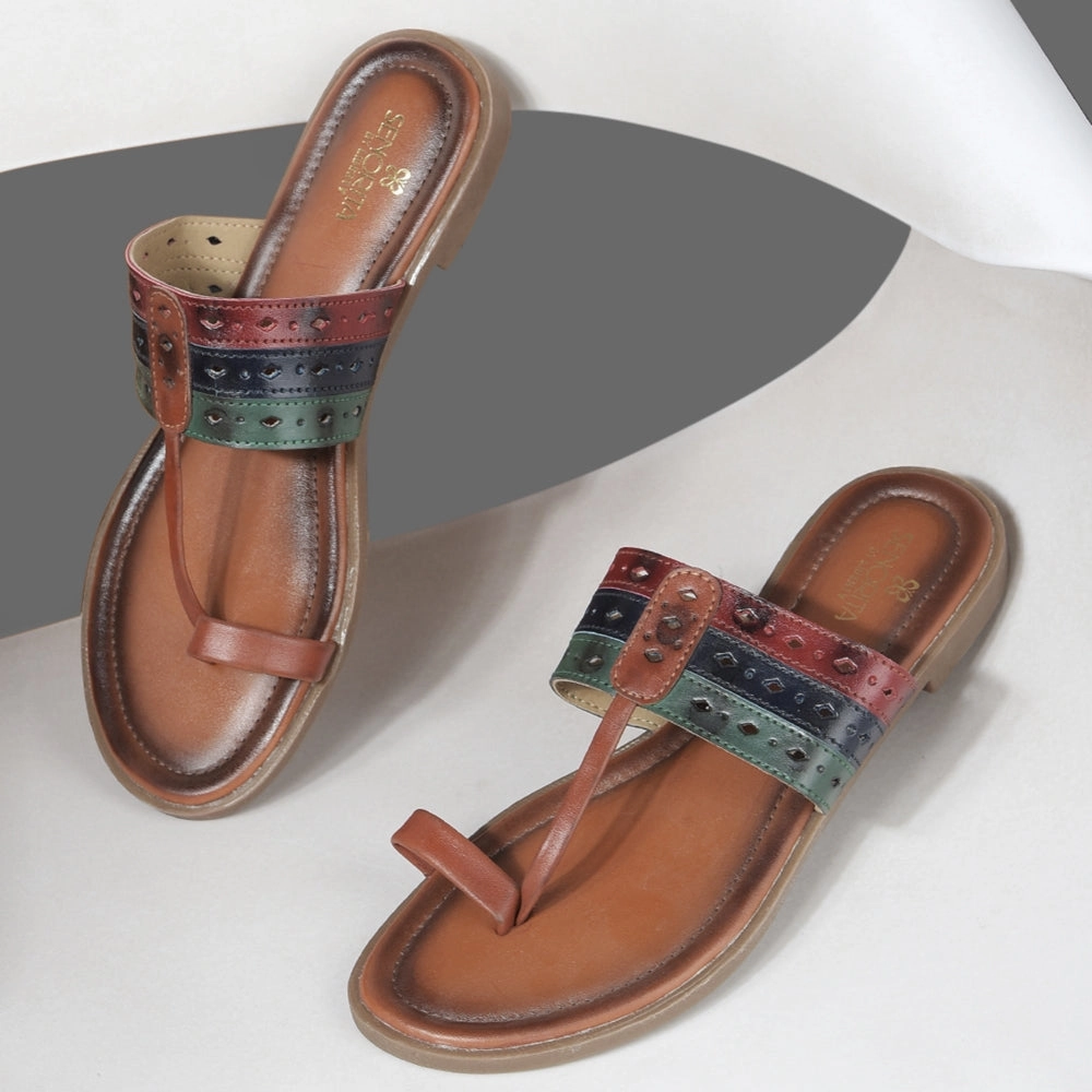 Senorita Tan Ethnic Toe Ring Slippers For Women LAX-5 By Liberty