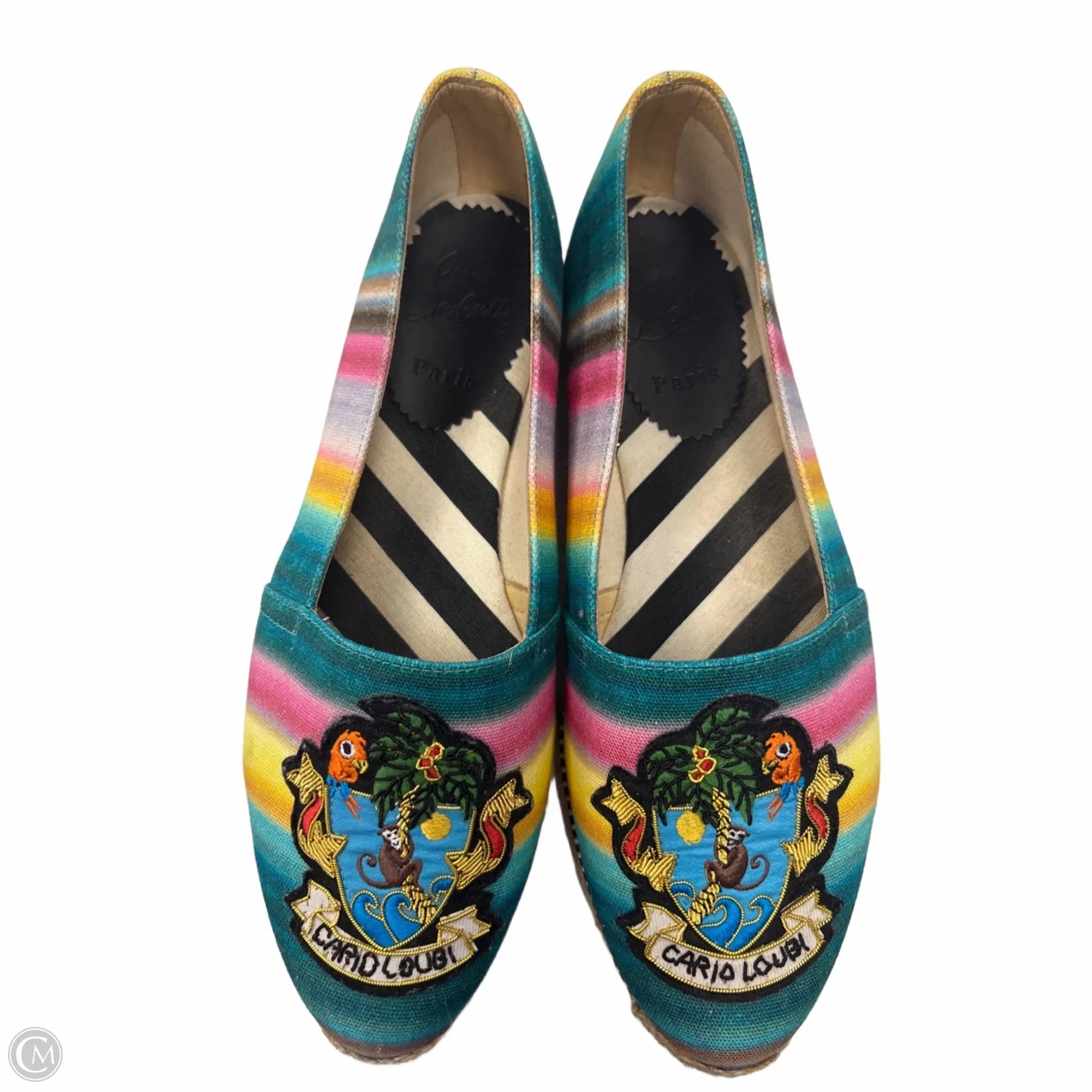 Shoes Luxury Designer By Christian Louboutin In Rainbow Print, Size: 7.5
