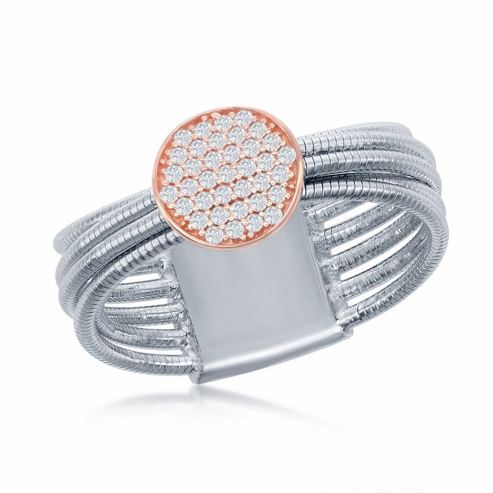 Sterling Silver 14K Rose Gold Designer CZ Bonded Ring, Size 8