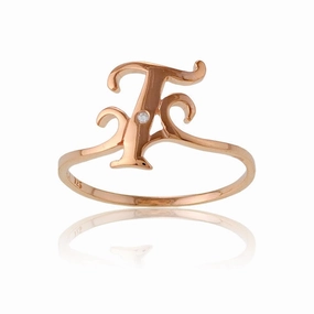 Sterling Silver 1 Micron GP Single CZ "T" Ring - W-9495