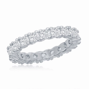 Sterling Silver 3mm CZ Eternity Band Ring - W-2446