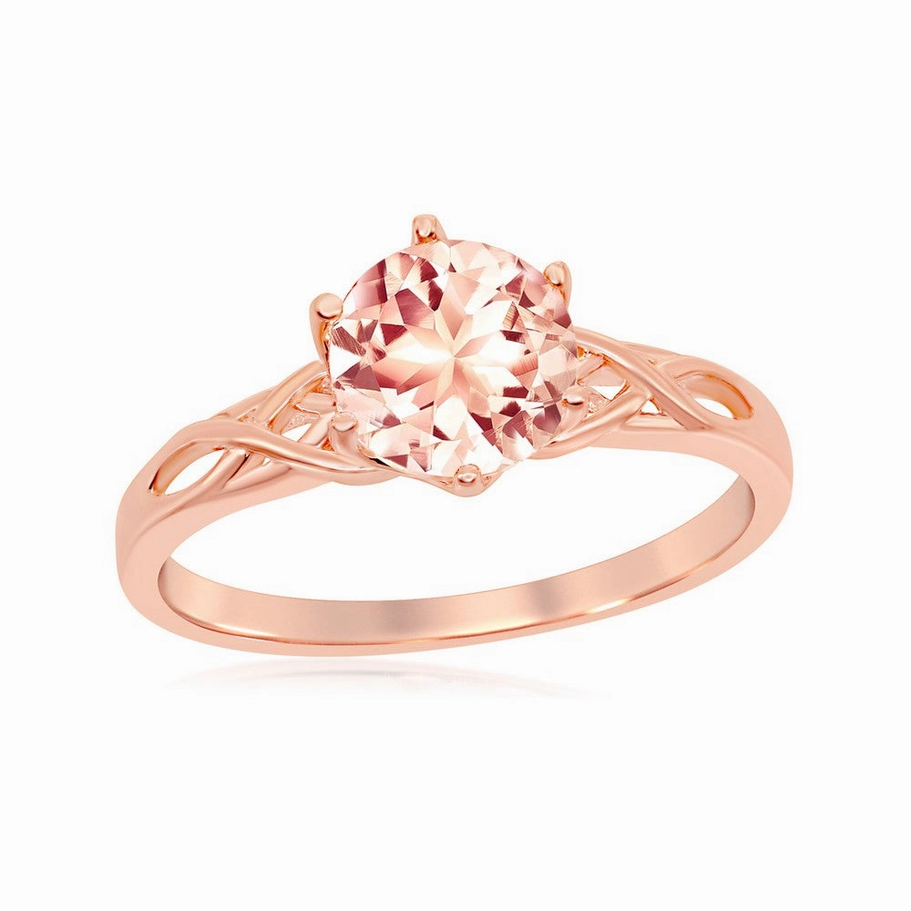 Sterling Silver 6-Prong 7mm Round Morganite CZ Ring - W-1938