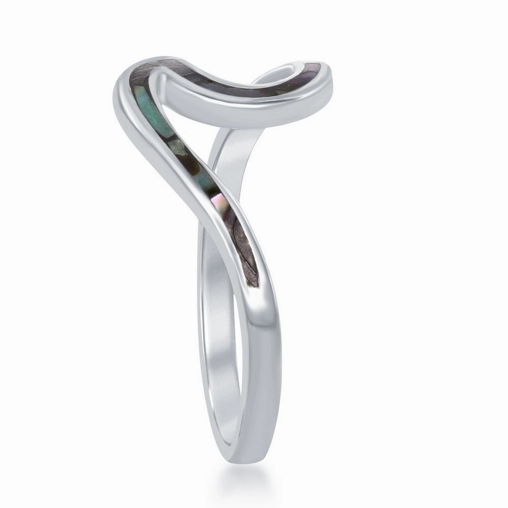 Sterling Silver Abalone Wave Design Ring - W-1888
