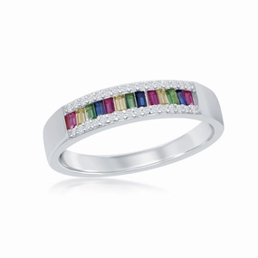 Sterling Silver Baguette Rainbow CZ Channel-Set Ring - W-2135