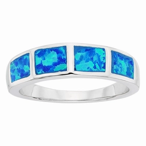 Sterling Silver Blue Inlay Opal Squares Ring - W-9457