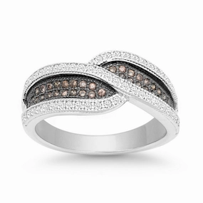 Sterling Silver Crossed Champagne and White CZ Ring - W-9906