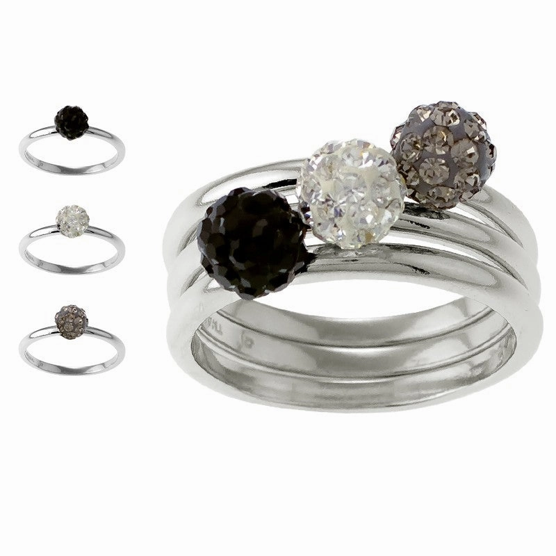 Sterling Silver Crystal Ball Ring, Set of 3 - W-9537