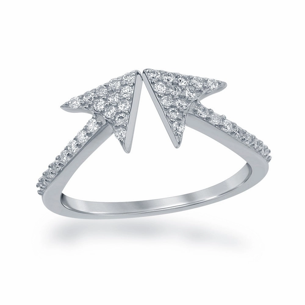 Sterling Silver CZ Double Arrow Ring - W-1373