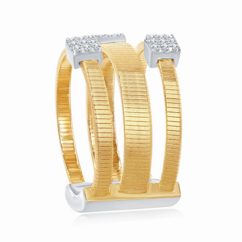 Sterling Silver Designer CZ Ring Bonded with 14K Gold, Size 8