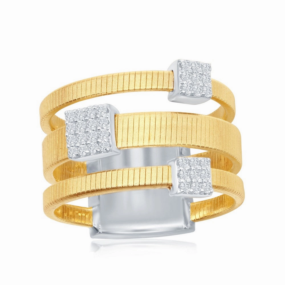 Sterling Silver Designer CZ Ring Bonded with 14K Gold, Size 8