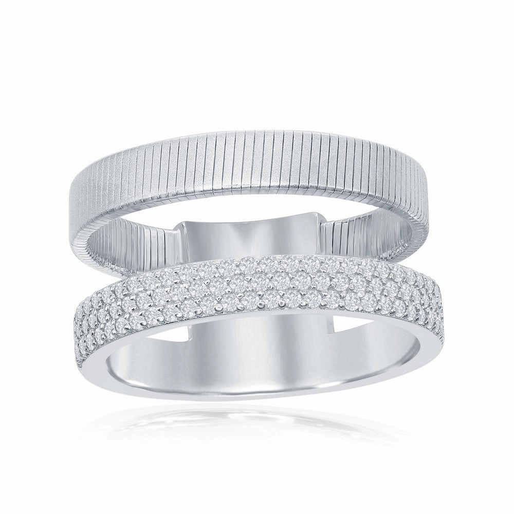 Sterling Silver Designer CZ Ring Bonded with Platinum, Size 8